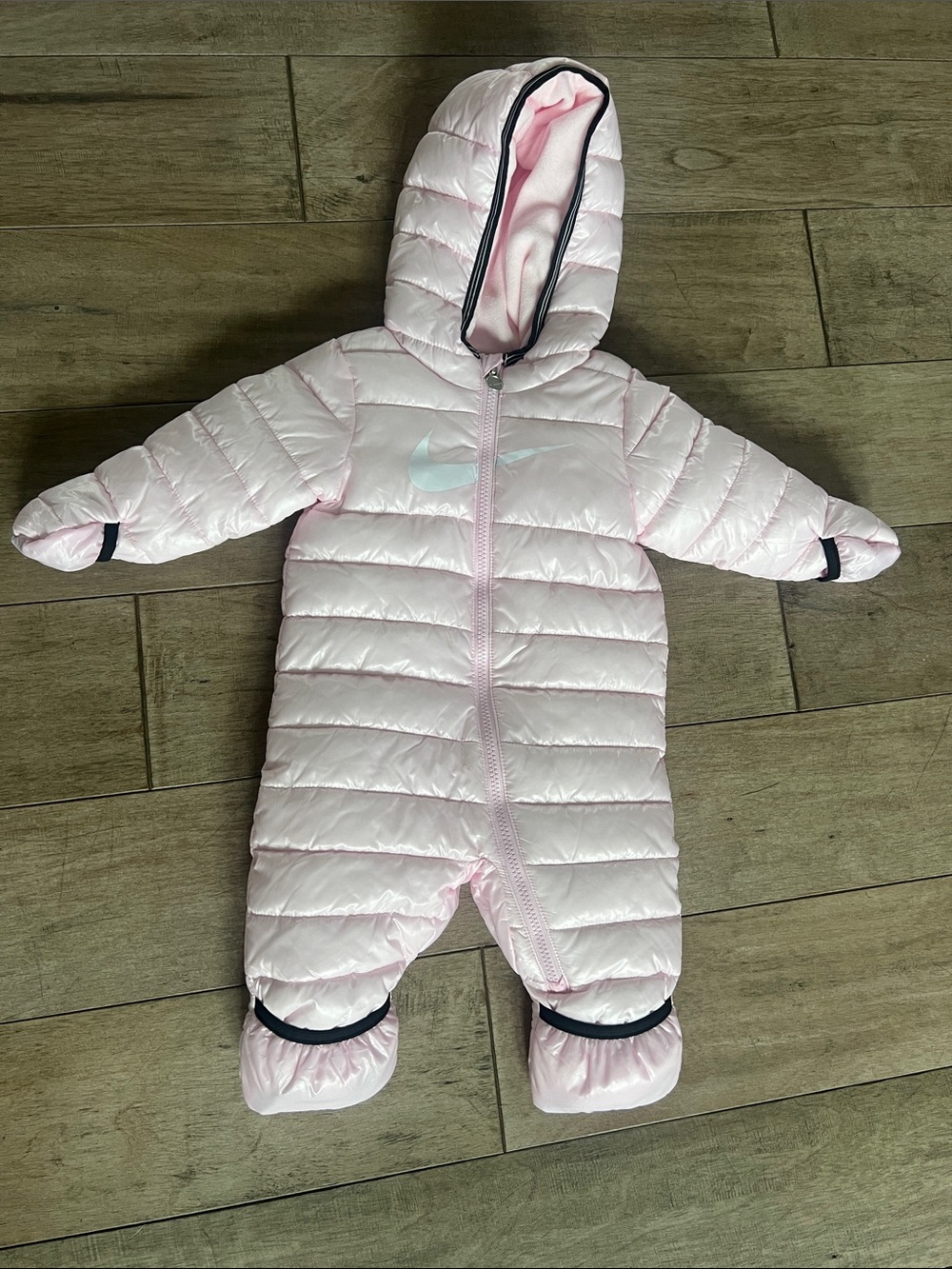 Nike Light Pink Quilted Baby One-Piece Snowsuit with Hood